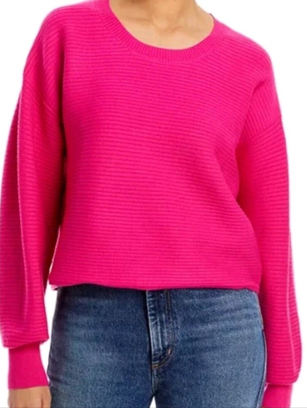 Good American Crew Ribbed Pink Pullover Long Sleeve Women’s Size Large